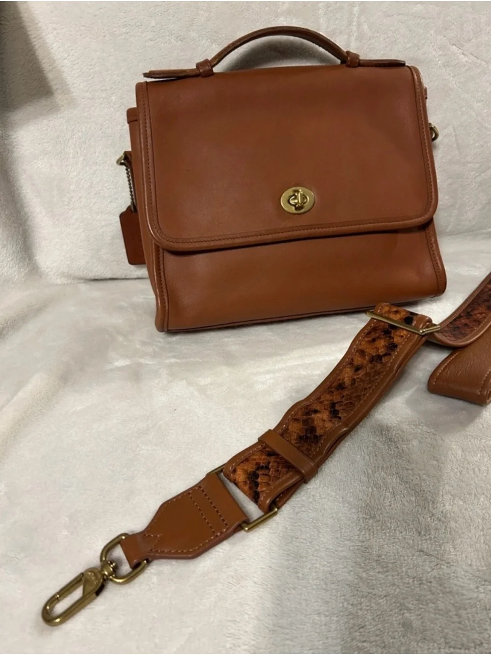 Coach Brown Leather Top-Handle Satchel with Gold Hardware